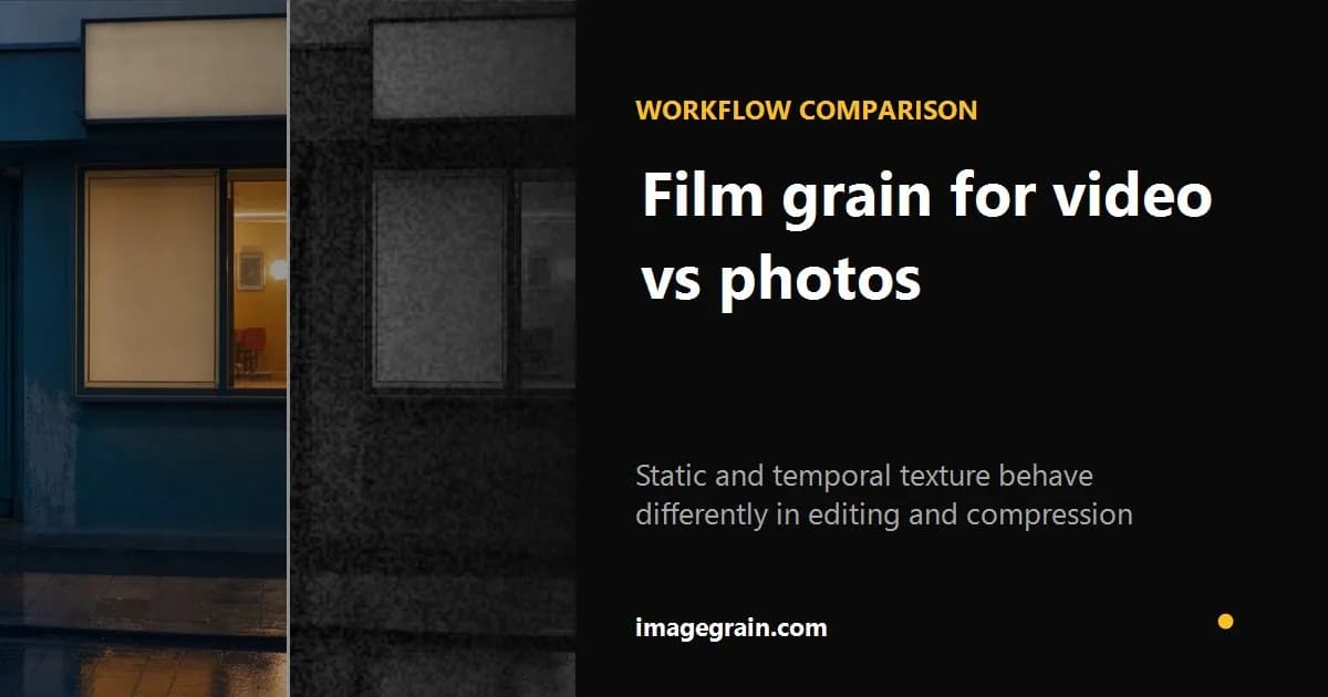 Film grain workflow comparison for still photography and video